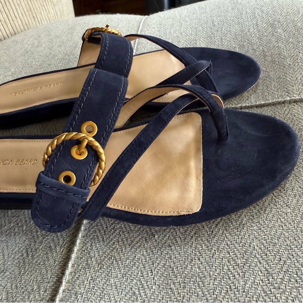 Veronica Beard Blue and Gold Sandals with Bow Detail - Picture 3 of 6